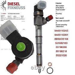 4 X Bosch Injector 0445110243 for Alfa Romeo 1.9JTD Jtdm Fiat 1.9 D Mj 0986435104